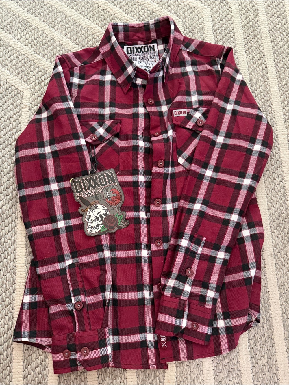 DIXXON Men’s Burgundy and Black Plaid Button-Down Shirt